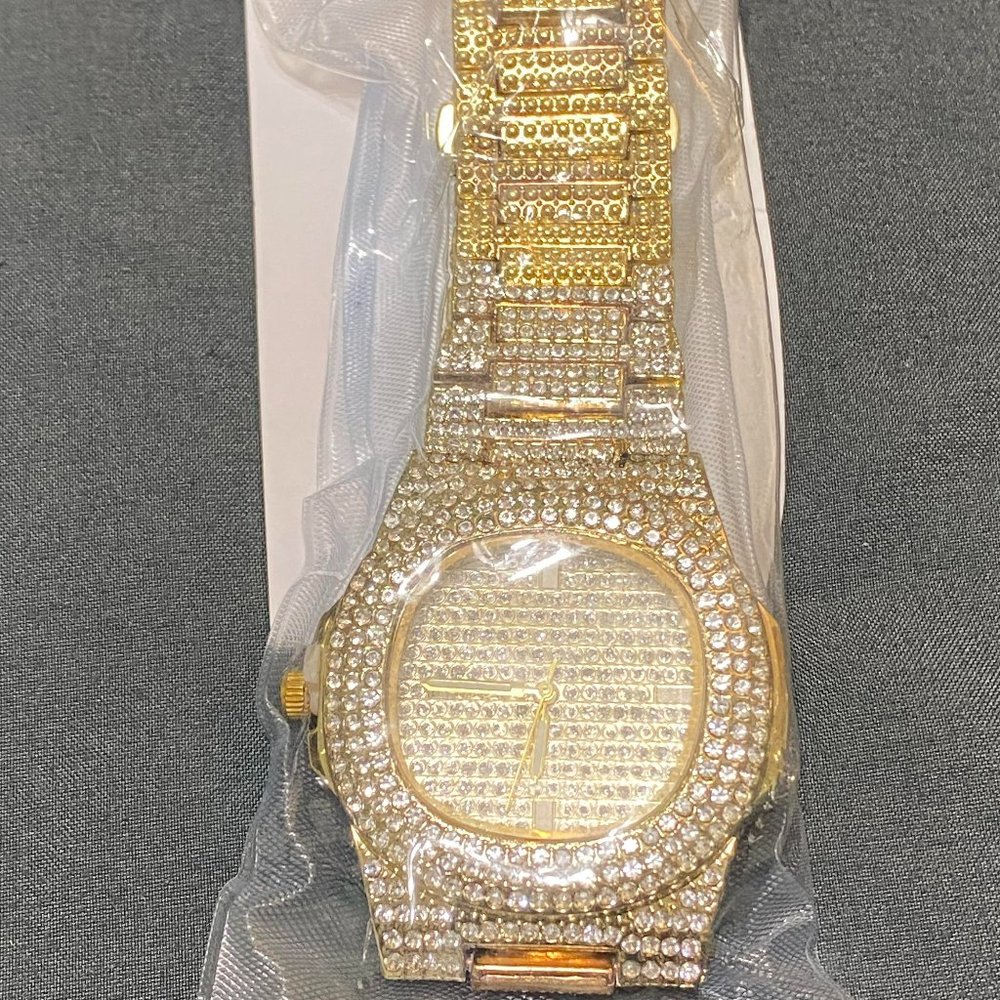 Gold Tone and CZ Encrusted Men's Watch